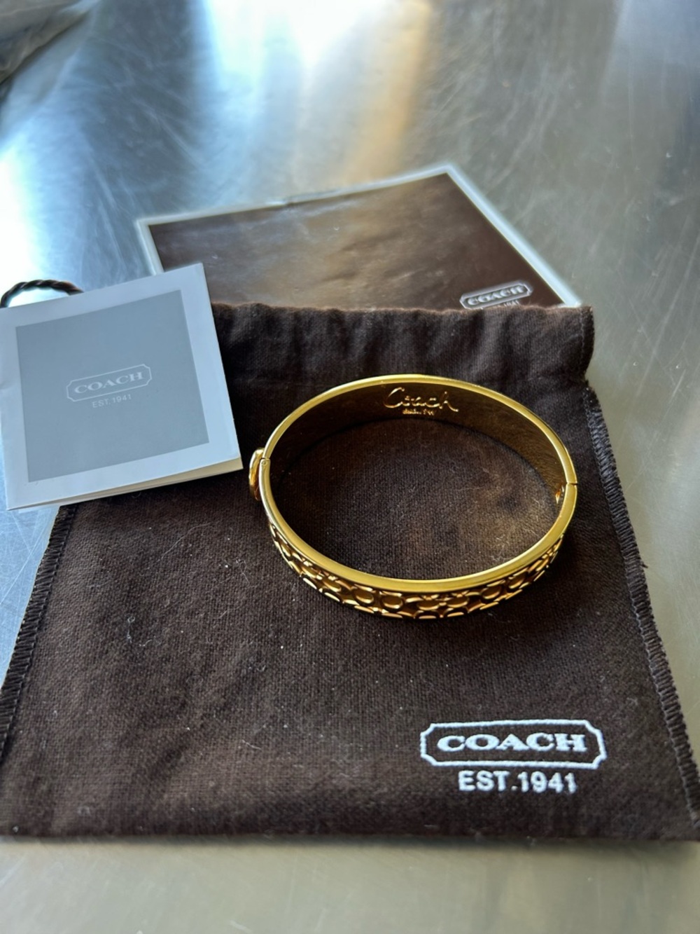 Coach Logo-Engraved Signature Hinged Bangle Bracelet